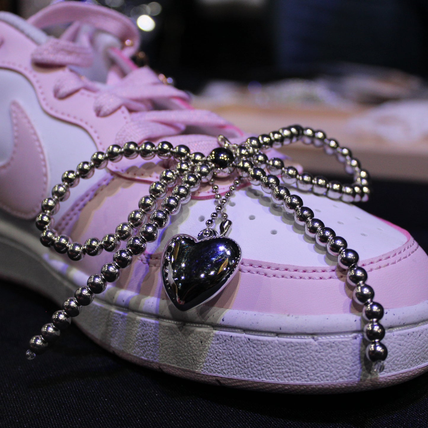 Silver Bowknot & Heart Sneaker Pendant
