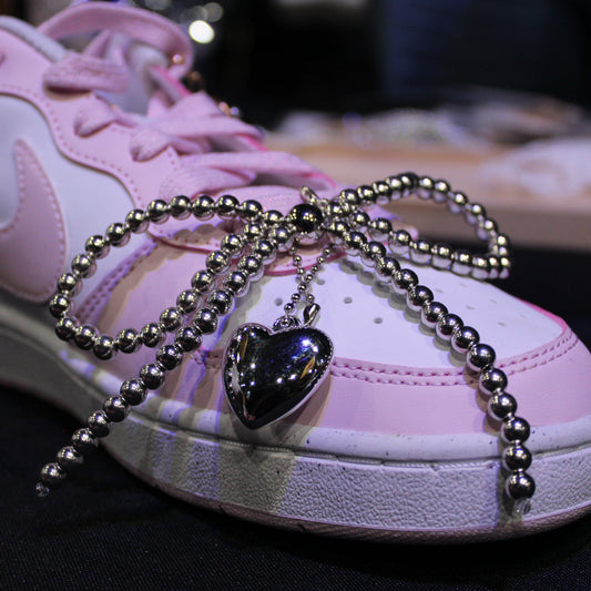 Silver Bowknot & Heart Sneaker Pendant