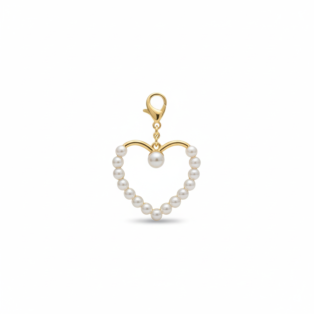 Gold Pearl Heart Charm
